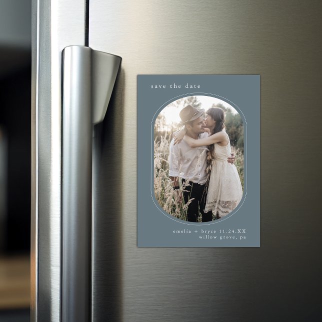 Invitación Magnética La foto de EMELIA: Una simple boda salva la fecha (EMELIA Photo Navy Simple Wedding Save the Date Magnetic Invitation)