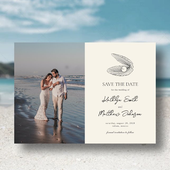 Invitación Magnética La moderna Shell Beach Ocean Wedding Salva La Fech (Subido por el creador)