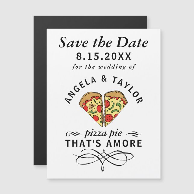 Invitación Magnética La Pizza Amore Wedding Salva La Fecha (Anverso/Reverso)