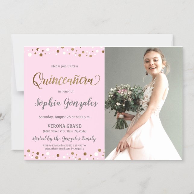Invitación Magnética La princesa de Quinceanera Confetti Foto 15º cumpl (Anverso)