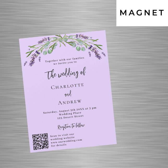 Invitación Magnética La vegetación violeta de Lavender QR detalles boda (Subido por el creador)