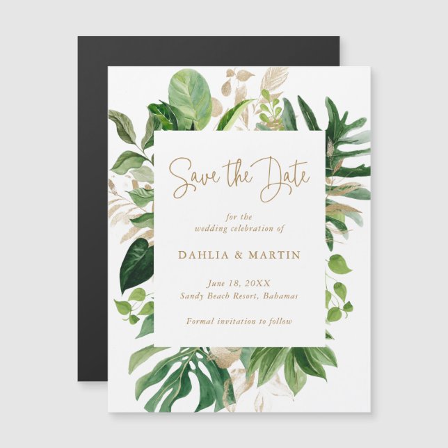Invitación Magnética La verde tropical oro moderno ahorra la fecha (Anverso/Reverso)