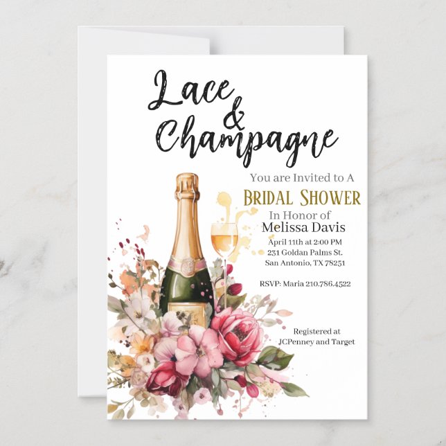 Invitación Magnética Lace & Champagne Bridal Shower Invitation (Anverso)