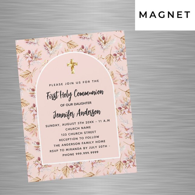 Invitación Magnética Las flores de oro de la primera comunión rosa pamp (Subido por el creador)