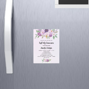 Invitación Magnética Las flores violetas de la Primera Comunión cruzan