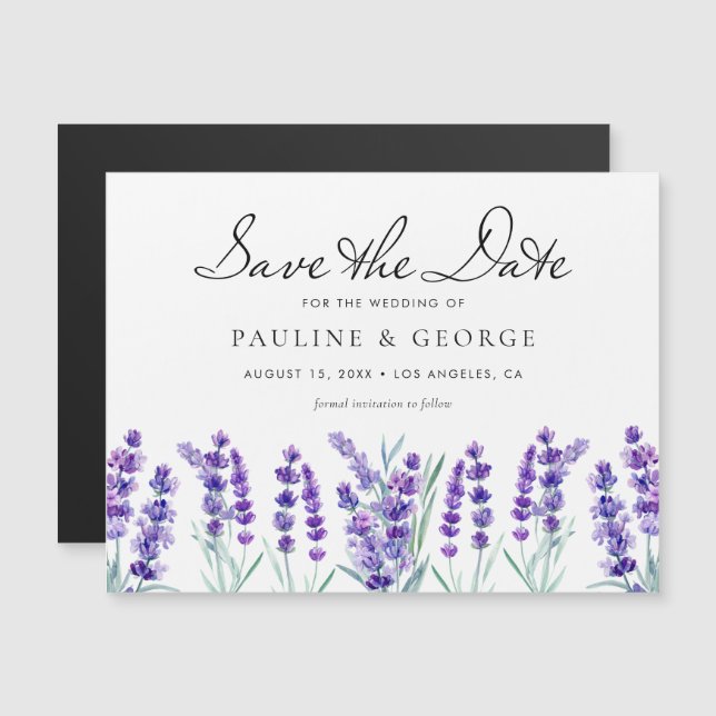 Invitación Magnética Lavanda acuarela Flor Floral Guardar fecha (Anverso/Reverso)
