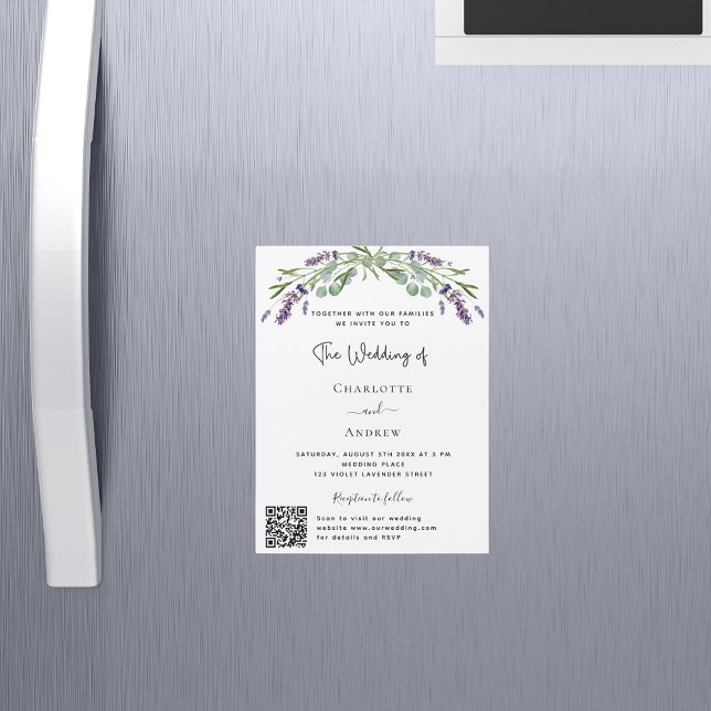 Invitación Magnética Lavanda verde floral QR detalles boda RSVP (Subido por el creador)