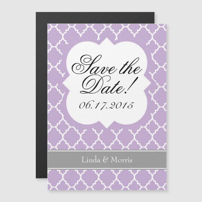 Invitación Magnética Lavender Quatrefoil Púrpura Ahorra La Fecha Magnet (Anverso/Reverso)