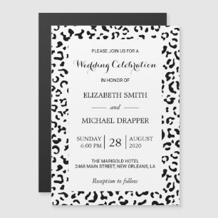 Invitación Magnética Leopard Print, Spots, Black and White, Boda
