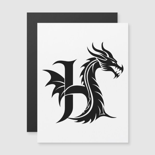 Invitación Magnética Letra H de estilo dragón, alfabeto de dragón, mono (Anverso/Reverso)