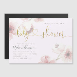 Invitación Magnética Lila | Cherry Blossom Gold Floral Baby Shower