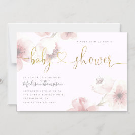 Invitación Magnética Lila | Cherry Blossom Gold Floral Baby Shower