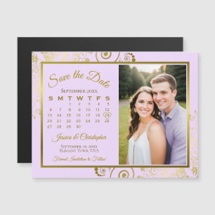 Invitación Magnética Lilac Purple Gold Calendar Photo Save Date Magnet