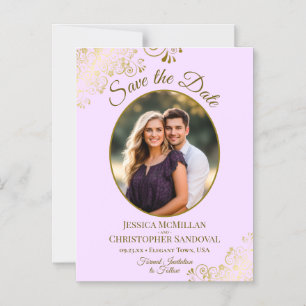 Invitación Magnética Lilac y Gold Posh Boda Guardar la Fecha Foto Oval