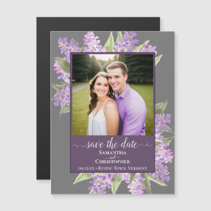Invitación Magnética Lilacs rústicos y la foto boda gris salvan la fech