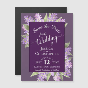 Invitación Magnética Lilacs y caligrafía Matrimonio púrpura Salvar la f