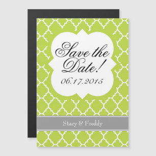 Invitación Magnética Lime Green White Quatrefoil Ahorra La Fecha Magnet