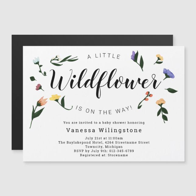 Invitación Magnética Little Wildflower on the Way Floral Baby Shower (Anverso/Reverso)