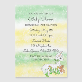 Invitación Magnética Llama con Baby Shower neutral de género osito de p