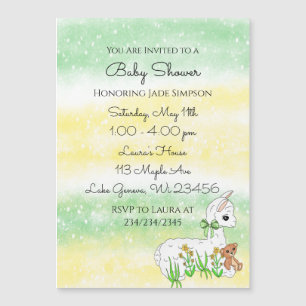 Invitación Magnética Llama con Baby Shower neutral de género osito de p