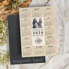 Invitación Magnética Logo Photo Beige Calendar 2026 Magnetic Card
