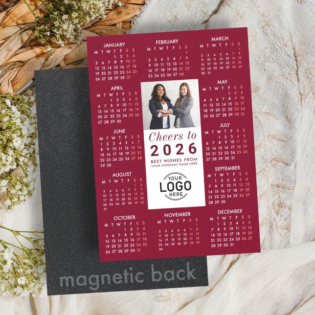 Invitación Magnética Logo Photo Burgundy Calendar 2026 Magnetic Card (Subido por el creador)