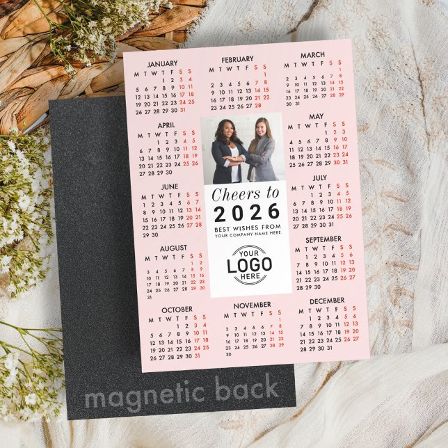 Invitación Magnética Logo Photo Soft Blush Calendar 2026 Magnetic Card (Subido por el creador)