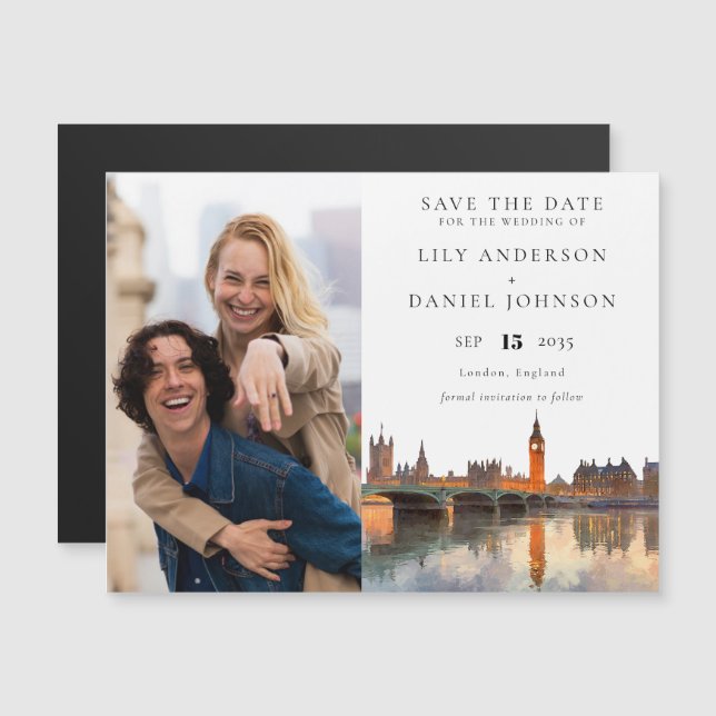 Invitación Magnética Londres Foto Boda Guardar La Fecha (Anverso/Reverso)