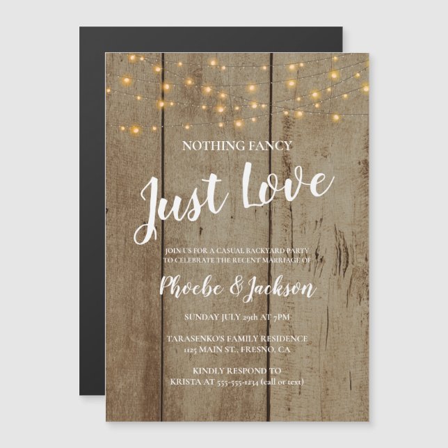 Invitación Magnética Luces de Cadena Rústicas de Amor para Boda (Anverso/Reverso)