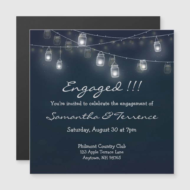 Invitación Magnética Luces de Cafe ENGAGED Tarros de Mason (Anverso/Reverso)