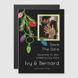 Invitación Magnética Luces de navidades sobre foto negra salvan la fech