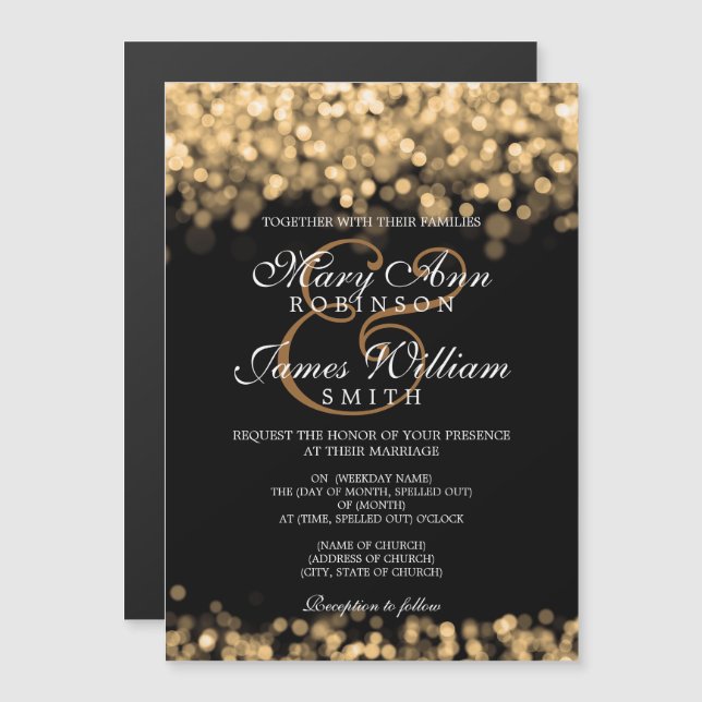 Invitación Magnética Luces de oro de la elegante boda (Anverso/Reverso)