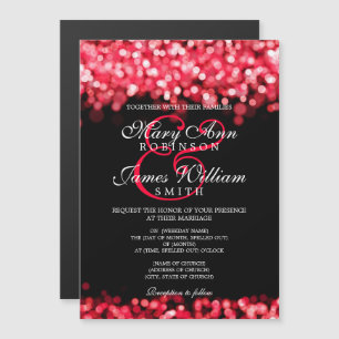Invitación Magnética Luces Rojas Elegantes de Boda