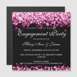 Invitación Magnética Luces rosadas del partido de compromiso boda