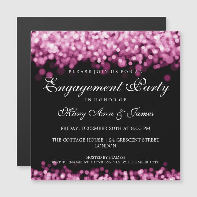 Invitación Magnética Luces rosadas del partido de compromiso boda (Anverso/Reverso)