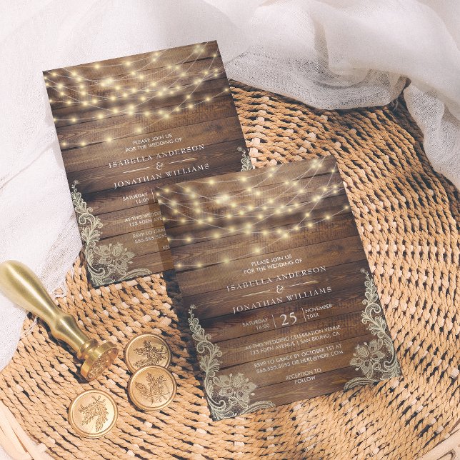 Invitación Magnética Luces Rusticas de Madera y Cadenas | Boda de encaj (Subido por el creador)