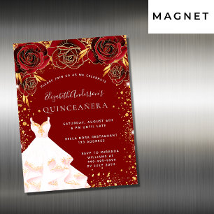 Invitación Magnética Lujo blanco y dorado de Quinceanera