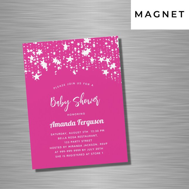 Invitación Magnética Lujo chica de estrellas blancas rosadas de Baby Sh (Subido por el creador)