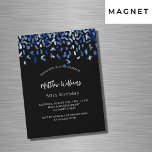 Invitación Magnética Lujo de confeti azul marino negro de cumpleaños<br><div class="desc">Moderna,  elegante e invitada. Un fondo negro decorado con un confeti azul. Personalice y agregue un nombre y detalles. Texto blanco.</div>