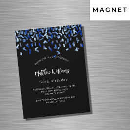 Invitación Magnética Lujo de confeti azul marino negro de cumpleaños