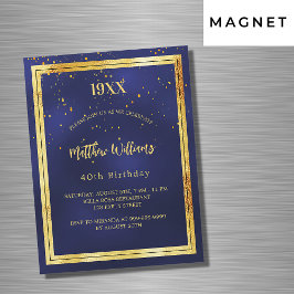 Invitación Magnética Lujo de cumpleaños de oro azul año de nacimiento