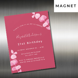 Invitación Magnética Lujo de eucalipto blanco magenta de cumpleaños