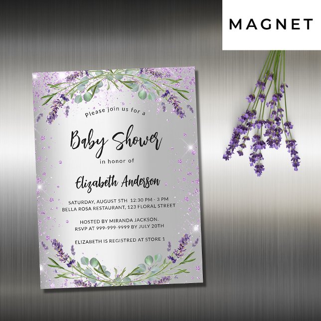 Invitación Magnética lujo de eucalipto de plata lavender de Baby Shower (Subido por el creador)