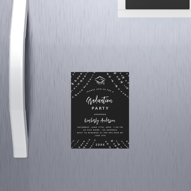 Invitación Magnética Lujo de fiesta de graduación de estrellas de plata (Subido por el creador)