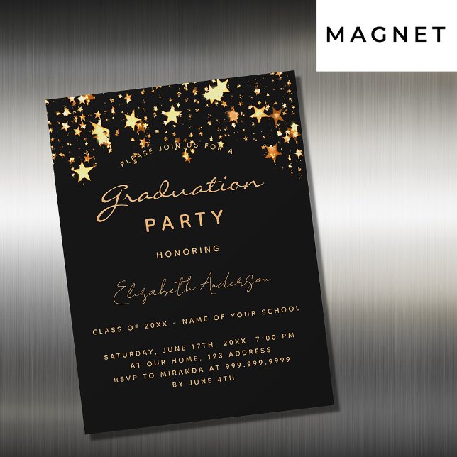 Invitación Magnética Lujo de fiesta de graduación estrellas de oro negr (Subido por el creador)