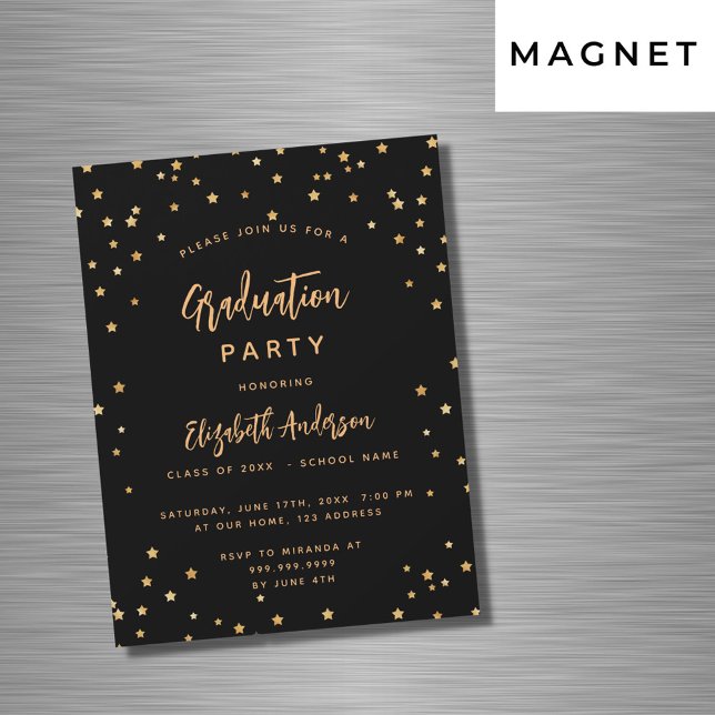Invitación Magnética Lujo de fiesta de graduación estrellas de oro negr (Subido por el creador)