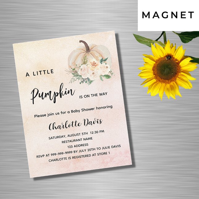 Invitación Magnética Lujo de flores de calabaza de Baby Shower (Subido por el creador)