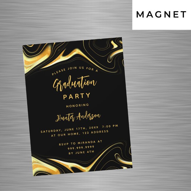 Invitación Magnética Lujo de graduación oro negro moderno (Subido por el creador)