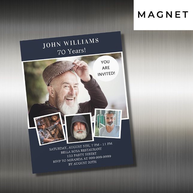 Invitación Magnética Lujo de la fiesta de cumpleaños con fotos azul mar (Subido por el creador)