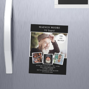 Invitación Magnética Lujo de la fiesta de cumpleaños con fotos en blanc